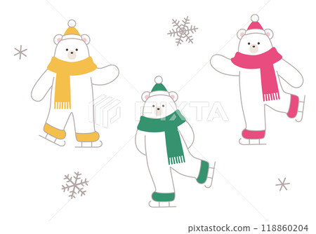 Illustration of a polar bear skating. Snowflake, winter, polar bear, white bear 118860204