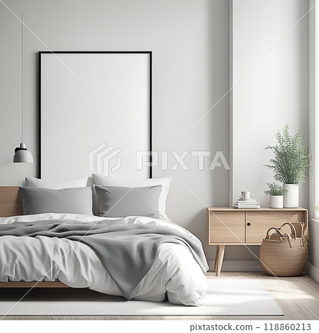 Close up blank frame mockup on shelf in the bed room. frame mockup design for advertisement, frame presentation 118860213
