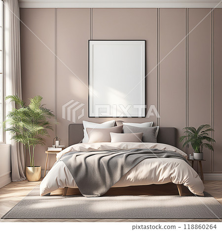 Close up blank frame mockup on shelf in the bed room. frame mockup design for advertisement, frame presentation Close up blank frame mockup on shelf in the bed room. frame mockup design for advertisement, frame presentation 118860264