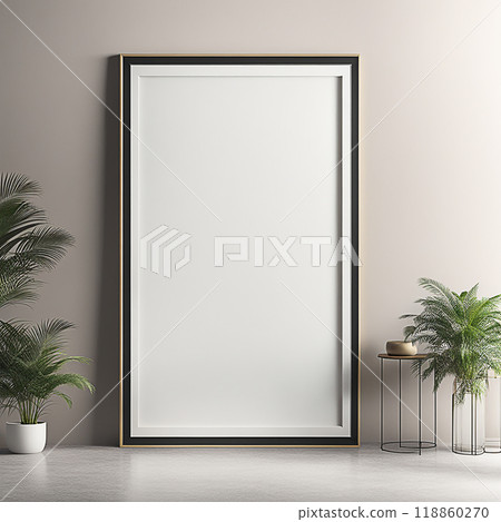 Close up blank frame mockup on shelf in the living room. frame mockup design for advertisement, frame presentation.AI-generated item 118860270