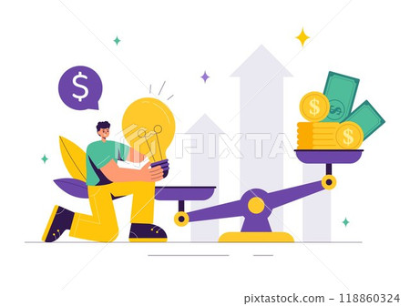 Vector Illustration of Comparing Prices and Inflation in the Economy, Showing Scales with Prices and Goods Values in a Flat Style Cartoon Background Vector Illustration of Comparing Prices and Inflation in the Economy, Showing Scales with Prices and Goods Values in a Flat Style Cartoon Background 118860324