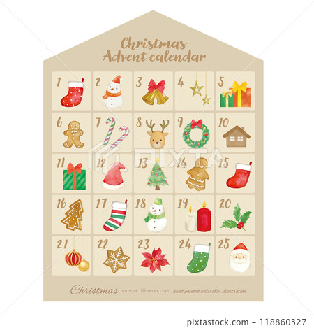 水彩手繪可愛聖誕節來臨日曆素材 118860327