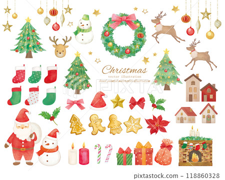 A set of cute watercolor Christmas illustration materials 118860328