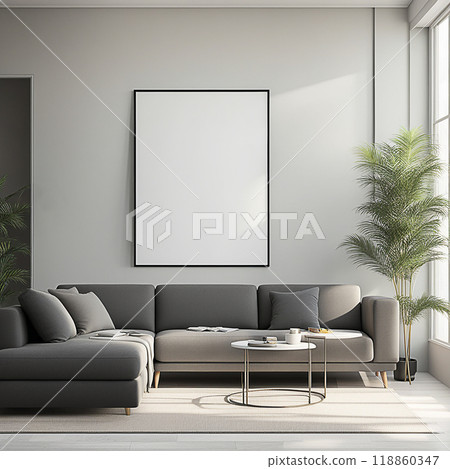 Close up blank frame mockup on wall in the living room. frame mockup design for advertisement, frame presentation 118860347