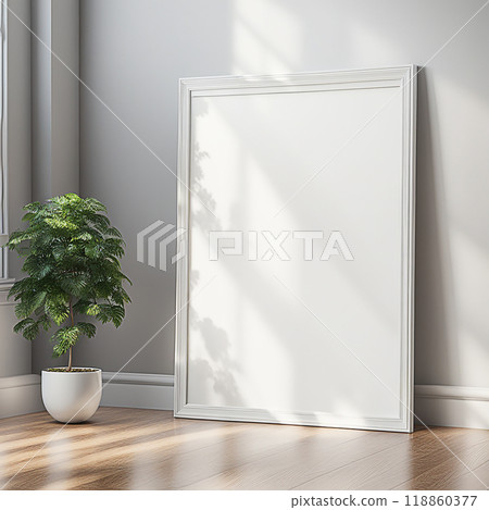 Close up blank frame mockup on wall in the living room. frame mockup design for advertisement, frame presentation 118860377