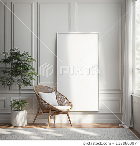 Close up blank frame mockup on wall in the living room. frame mockup design for advertisement, frame presentation 118860397