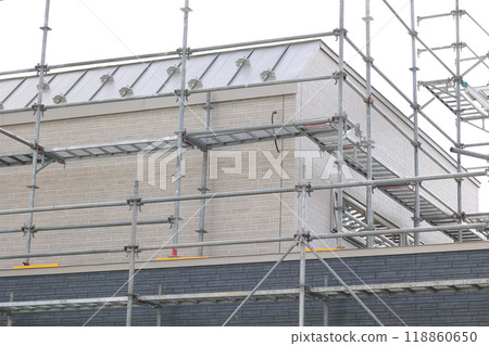 Housing, new construction, scaffolding, building, new construction, exterior wall, home, repair, house, residence, real estate, painting, construction industry, construction site 118860650