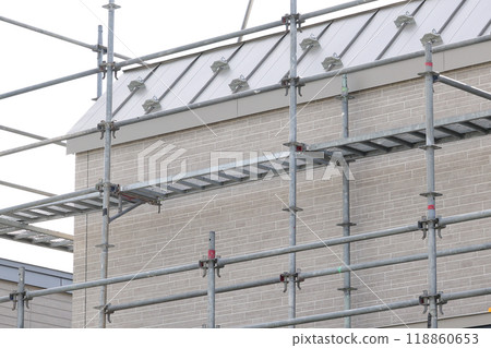 Housing, new construction, scaffolding, building, new construction, exterior wall, home, repair, house, residence, real estate, painting, construction industry, construction site 118860653