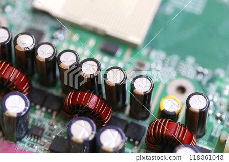 Condenser mainboard of computer background. Condenser mainboard of computer background. 118861048