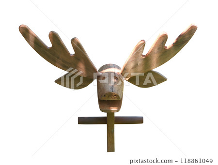 Shape of the wooden is made into a deer's head isolated on white background. Shape of the wooden is made into a deer's head isolated on white background. 118861049