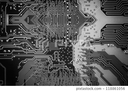 Old black computer motherboard with dust and rust stains background, Technology background. 118861056
