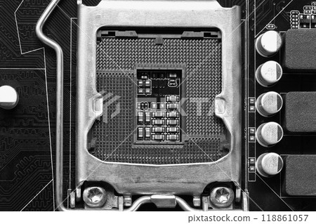Blank CPU socket on mainboard background. Blank CPU socket on mainboard background. 118861057