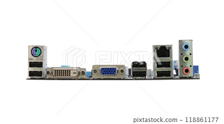 Computer connection ports isolated on white background. Computer connection ports isolated on white background. 118861177