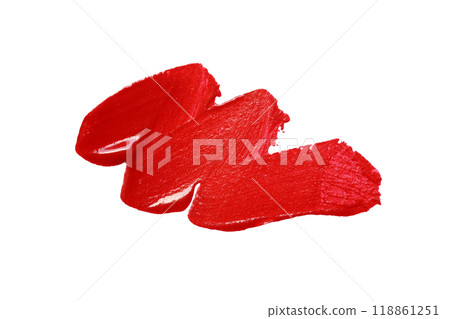 Close up vibrant red paint stroke set against isolated on white background and have clipping paths 118861251