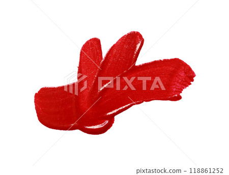 Close up vibrant red paint stroke set against isolated on white background and have clipping paths Close up vibrant red paint stroke set against isolated on white background and have clipping paths 118861252
