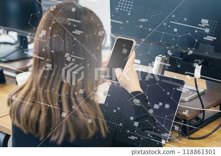 Business scene in the office, IT company, business scene, office work, digital network image Business scene in the office, IT company, business scene, office work, digital network image 118861301