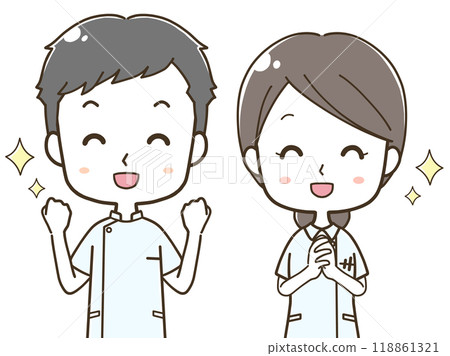 快樂的男女護士的上半身插圖 118861321