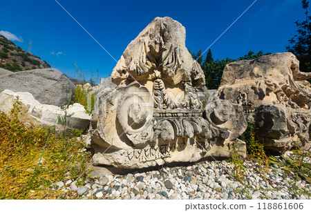 Ruined reliefs of Myra, Antalya Province, Turkey 118861606