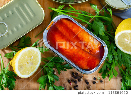 Mackerel fillets in tomato sauce 118861630