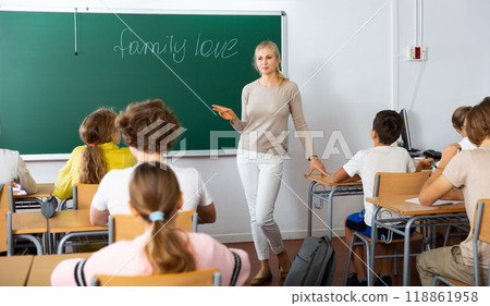 Teacher explaining subject to pupils 118861958