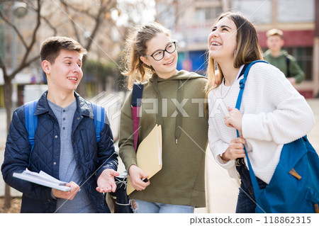 Group of positive students discuss past lessons 118862315
