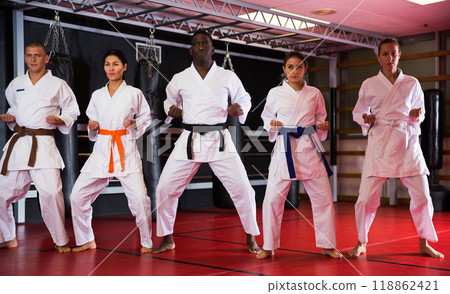 Men and women in kimono performing kata 118862421