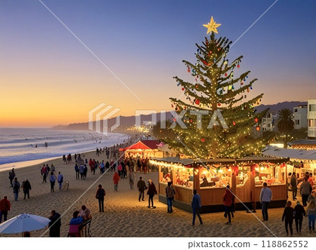 Christmas market on the beach at sunset 118862552
