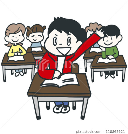 Classmates raising their hands enthusiastically in the classroom Classmates raising their hands enthusiastically in the classroom 118862621