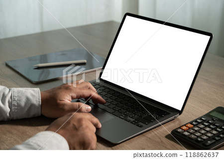 mock up Using laptop with blank screen computer modern 118862637
