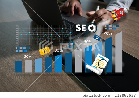 Using a laptop to create SEO (search engine optimization) material Technology for Business Marketing and SEO 118862638
