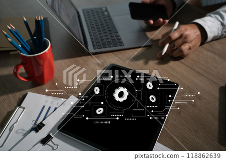 Integration concept integration and teamwork Businessman is using phone 118862639