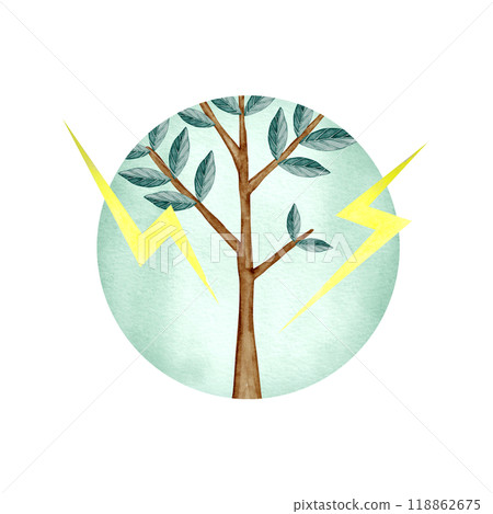 Sanpeki Wood Star Kyusei Kigaku Astrology Icon Watercolor Illustration 118862675