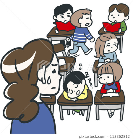 一個班級正在分崩離析的小學生的教室 118862812