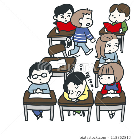 一個班級正在分崩離析的小學生的教室 118862813