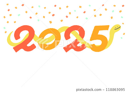 2025 Snake passing through the numbers of the Gregorian calendar New Year's card material Hand-drawn confetti 118863095