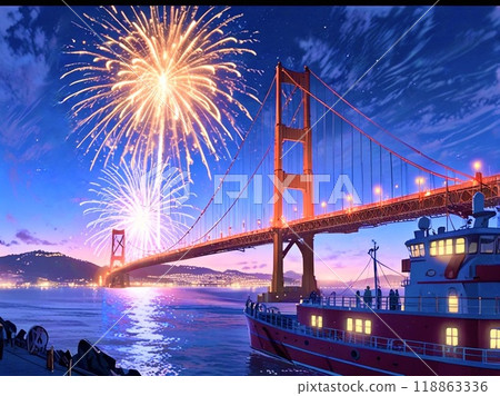 金門大橋與煙火 118863336