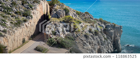 Scenic Coastal Path Along a Rocky Cliff by the Sea 118863525
