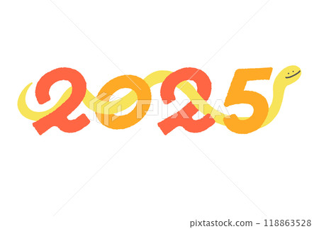 2025 A snake passing through the numbers of the Gregorian calendar New Year's card material 2025 A snake passing through the numbers of the Gregorian calendar New Year's card material 118863528