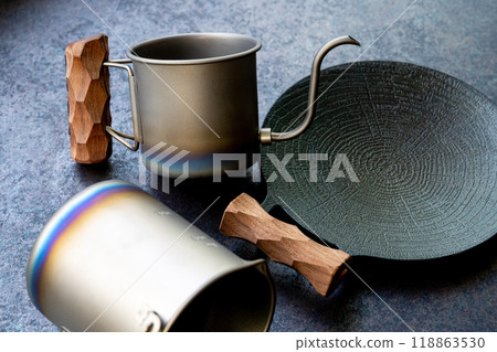 Outdoor camping equipment Titanium burnt color Walnut Naguri processing Outdoor camping equipment Titanium burnt color Walnut Naguri processing 118863530