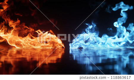 " Relative red and blue flame background." 118863617