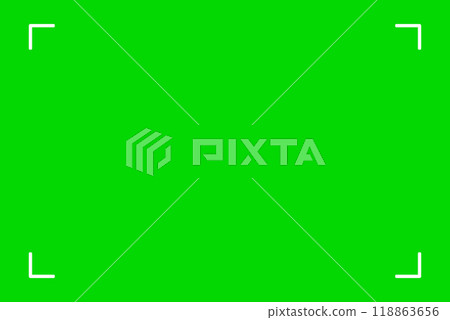 Green screen chroma key background, viewfinder camera frame, video film screen template, overlay. Cinema display with grid. 118863656