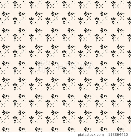 Simple minimalist floral pattern. Minimal seamless texture with small flower shapes. Abstract black and white geometric background. For print, package Simple minimalist floral pattern. Minimal seamless texture with small flower shapes. Abstract black and white geometric background. For print, package 118864410