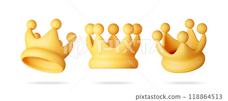 3D set of gold crown icon isolated 118864513