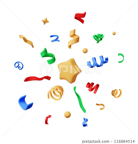 3D party ribbon confetti round isolated 118864514