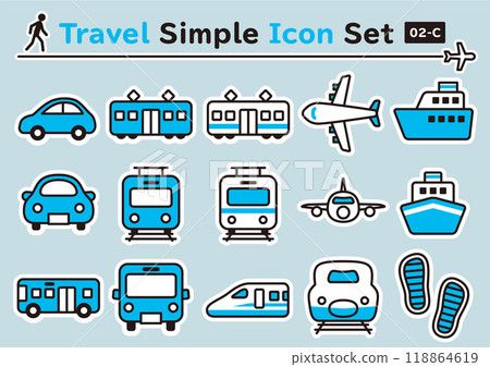 簡單可愛的旅行貼紙風格圖示集02-C 118864619