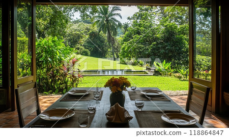Dining area with nature view Dining area with nature view 118864847