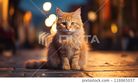 Lonely red kitten on a city street. 118865037