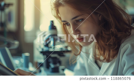Close-up portrait of a young female research assistant. 118865076