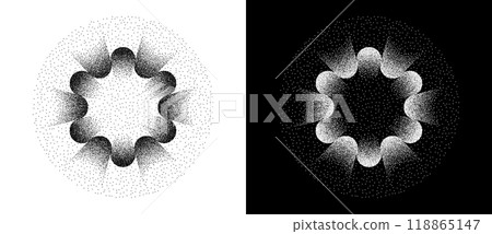 Stipple shape as icon or background. Abstract floral vector with dots as logo or emblem. Black shape on a white background and the same white shape on the black side. 118865147