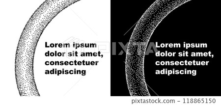 Abstract background with dotted line. Landing page with stipple dots background. Black shapes on a white background and the same white shapes on the black side. 118865150